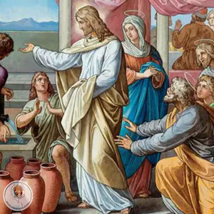 Contemplamos a Auto-Revelação nas Bodas de Caná por intercessão da Virgem Maria quando transformou água em vinho.