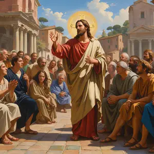 Pessoa com a Bíblia aberta evangelizando em praça pública