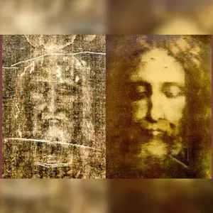 Imagem do Santo Sudário com marcas da crucificação de Cristo