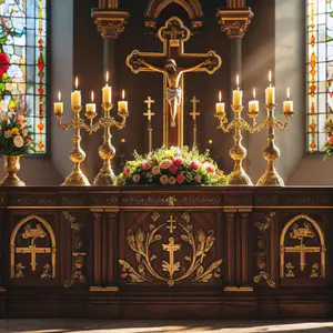 Altar sendo preparado na Missa Católica