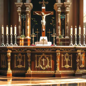 Altar sendo preparado na Missa Católica