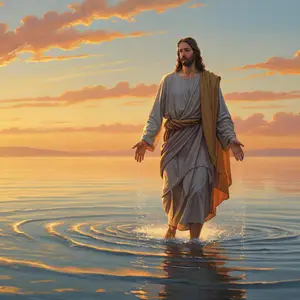 Jesus estende a mão para Pedro durante tempestade, símbolo da fé em meio às dificuldades.